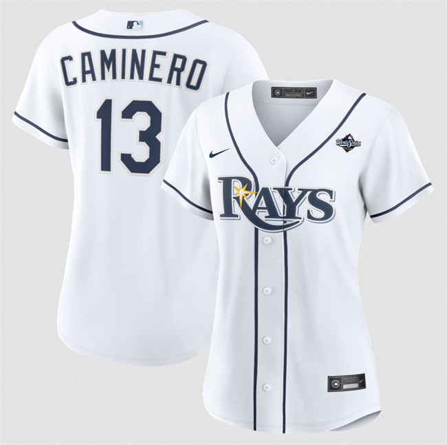 Women's White Tampa Bay Rays #13 Junior Caminero 2026 World Series Home Cool Base Stitched Baseball Jersey(Run Small)